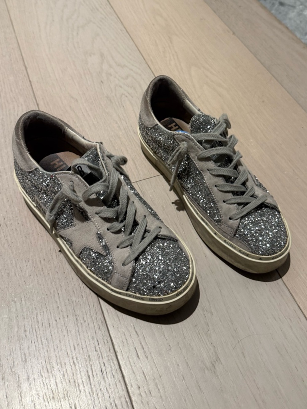 Women's Silver Golden Goose Glitter Low-Top Sneakers